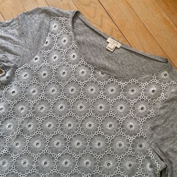 J. CREW Floral Metallic Lace Overlay T-Shirt - Picture 3 of 9